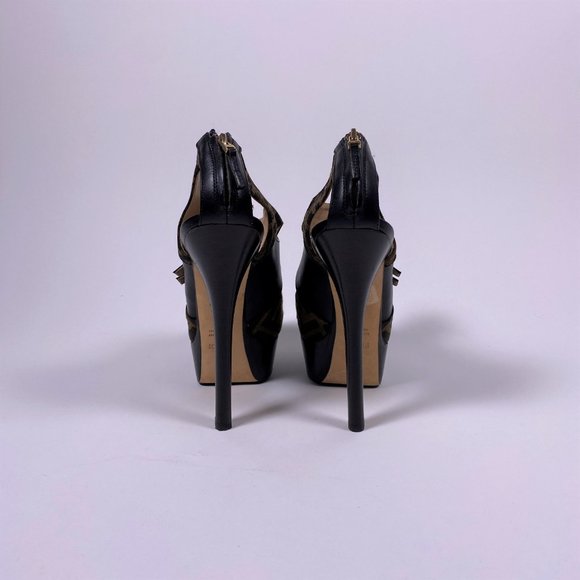 FENDI Brown Zucca Peep Toe Pumps - Picture 6 of 11